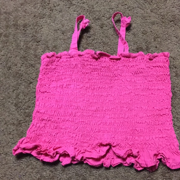 Tank hot pink color size 5 girl stretchy top Summer fun crop EUC - Picture 4 of 4